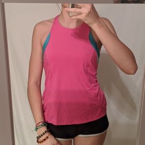 Pink High Neck Cross Back Tennis Workout Tank